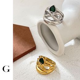 Cluster Rings Ghidbk Hyperbloe Gold/Silver Colour Stainless Steel Wide Hollow Infinity Green Faceted Zircon Gem Heart Chunky