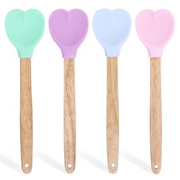 Heart-Shaped Silicone Stirring with Wood Handle Cooking Utensils Spoon Ice Cream Scoop with Wooden Handle Heat Insulation Nonstick K1223454