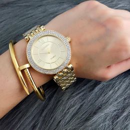 Wristwatches Luxury Crystal Women Watches Dial Clock Silver Gold Bracelet Quartz Watch Steel For Wristwatch Ladies Gift