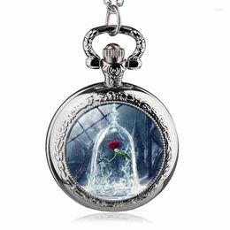 Pocket Watches Fashion Movie Theme Flower Pattern Watch Women Children Pendant Necklace Jewellery Gift