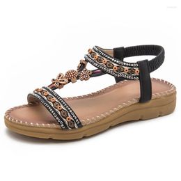 Sandals Ethnic Style Gladiator Lady Flats Women Summer Comfortable Bohemia Beaded Roman Beach Shoes