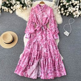 French Gentle Style Long Sleeve Dress Early spring New Style Beach Holiday Waist Slim Split Flower Skirts