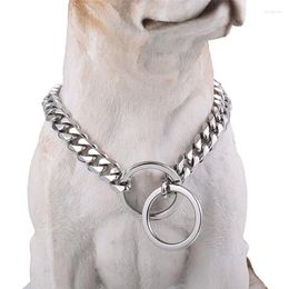 Dog Collars Smooth Flat Chain Collar Silver Cuban Link Slip Choke Metal Stainless Steel Strong For Pet