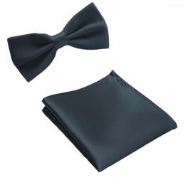 Bow Ties 2022 Solid Color Tie Set Pocket Square For Men Handkerchief Wedding Bowtie