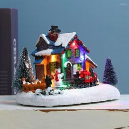 Christmas Decorations Village House Glowing Santa Claus Snowman Train Scene Resin Craft