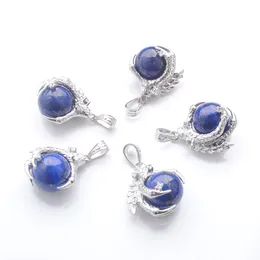 Natural Stone Lapis Lazuli Pendants Round Ball Bead Dragon Claw Crystal Reiki Chakra Women Dangle Pendant Gift N3113