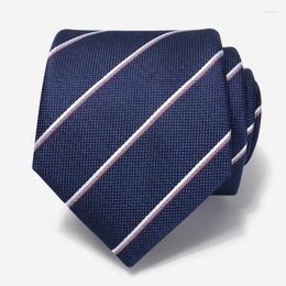 Bow Ties Designer Brand Business Tie For Men High Quality Necktie Deep Blue Striped 8CM Wide Polyester Silk Gentleman Dress Suit