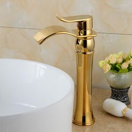 Bathroom Sink Faucets Gold Brass Faucet Waterfall Deck Mounted Wash Taps Cold Mixer Single Handle Tap Black/Chrome