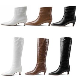 Boots New Autumn Winter Brief Women Knee High Wigs Kitten Heel Pointed Toe Artificial Leather Shoes Large 220901