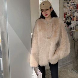 Women's Fur Women Warm Faux Bear Fleece Leather Loose Long Sleeve Thick Winter Fashion O-neck Jacket Fluffy Solid H161