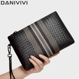 Evening bag Weave Men Designer Bag Stripe Clutch Pu Leather Handbag Fashion Wallet For Phone new 2022 220728