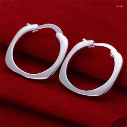 Hoop Earrings Silver Color For Women Elegant Gorgeous Design Christmas Fashion Jewelry Flat Square Round E123