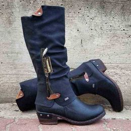 Boots Women Winter Western Punk Warm Shoes Side Zipper Cowboy Ladies Booties 220805