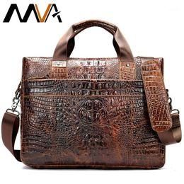 Men's Briefcase Crocodile Pattern Cowhide Leather Briefcases Mens Male Shoulder Bag Commercial Business Office Bags for Men 5276N