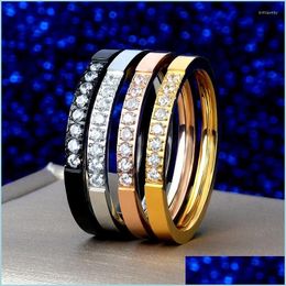 Cluster Rings Cluster Rings Trendy Charming Stainless Steel Gold Ring For Women Men Couple Cz Crystal Jewellery Wedding Party Gift Dro Dhe3H