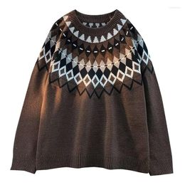 Camisolas masculinos Autumn e Winter Men Sweater Loose Knit Sweater Nórdico Pullover redondo colar geométrico Jacquard Jacquard Casual Jumper