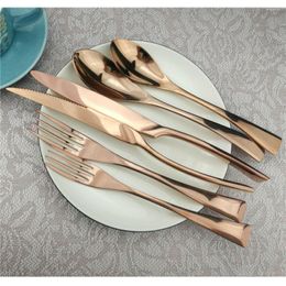 Dinnerware Sets 6/12/24Pcs Luxury Western Rose Gold Plated Cutlery Dining Knives Forks Dessert Scoops Set Engraving Tableware