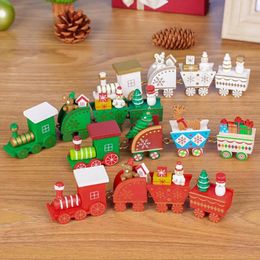 Christmas Decorations 4Pcs Train Decoration Cute Wood Ornament 2022 Xmas Navidad Craft Year Decor Kid Gifts For Party