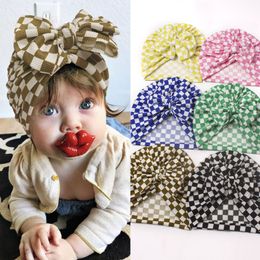 Infant Baby Girl Plaid Cap Indian Turban Caps Soft Bowknot Headwear Kids Skull Beanie Children Hats