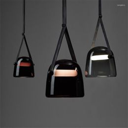 Pendant Lamps Nordic Postmodern LED Glass Lights Designer Simple Art Leather Bedroom Bedside Lamp Model Room Showroom Hanging