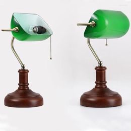 Table Lamps Classical LED Lamp Desk Green Glass Wooden Light For Home Decor Study Room Bedroom E27 TA073
