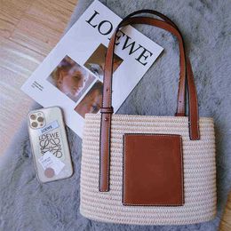 Evening bags hand-woven Luojia straw hand bill shoulder cotton artificial leather material accessories handles and label 220623
