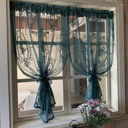 Curtain French Retro Green Sheer Curtains For Living Room Solid Short Tulle Kitchen Bathroom Cupboard Drapes Window Valance