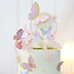 Festive Supplies Butterfly Cake Toppers Happy Birthday Handmade Painted Wedding Party Decoration Baking