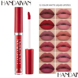 Lip Gloss Handaiyan Lips Cosmetics Matte Veet Lip Gloss Makeup Waterproof Nude Tint Liquid Lipstick Smooth Colorf Lipgloss Cream Mak Dhogq