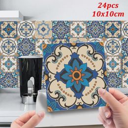 Wall Stickers 24pcs Vintage Pattern Print Tiles Sticker Kitchen Self Adhesive Tile Paint PVC Waterproof Home Decor 10x10cm