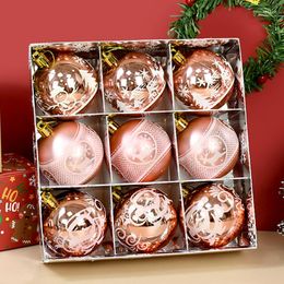 Party Decoration 9Pcs/box 6cm Rose Gold Christmas Ball Elk Santa Balls Pendant For Xmas Tree Home Hanging Ornament Year