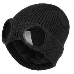beanie Bonnet Cp Beanies 2022 Winter Glasses Hat CP Ribbed Knit Lens Beanie Street Hip Hop Knitted Thick Fleece Warm for W