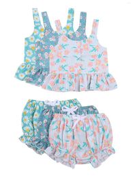 Clothing Sets Baby Camisole Shorts Ruffle Decoration With Small Daisy Print Elastic Waist Summer 6M-4T