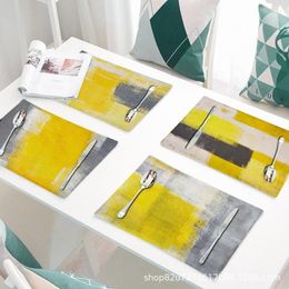 Table Mats Yellow Graffiti Placemat Simple Modern Ins Cloth Cotton And Linen Mat Insulation Pad Western Food Kitchen Accessories