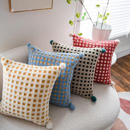 Pillow Nordic Ins Wind Lamb Velvet Three-dimensional Checkerboard Cut Flower Pillowcase Living Room Sofa Office Waist