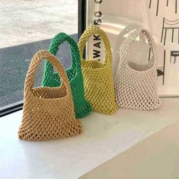 Evening bags 2022 New Arrivals Cotton Linen Woven Hollow Out Handbag for Women Simple Mesh Tote Summer Travel Beach Bag Female Shopping 220623