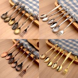 Spoons New Stainless Steel Cutlery Vintage Fork Royal Style Metal Carved Coffee Kitchen Accessories Drop Delivery 2022 Smthy