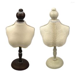 Jewelry Pouches Elegant Organizer Necklace Display Mannequin Bust With Wood Base Drop Chain Holder Choker Stand