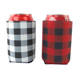 Drinkware Handle DHL Red Buffalo Cheque Cooler Bag Wholesale Blanks Neoprene Black Red Plaid Can Covers Wedding Gift SN23