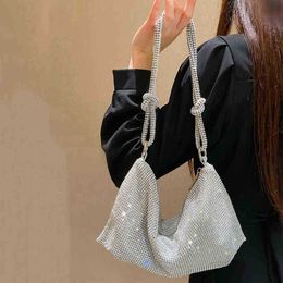 Evening bags Handle Rhinestones Clutch Bag Silver Shiny Crystal Dinner Wedding Purses And Handbag Designer Shoulder 220623