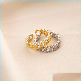 Cluster Rings Cluster Rings 2022 Luxury Zircon Copper Chain Gold Siery Open For Woman Fashion Jewellery Wedding Party Unusual Finger R Dh1Sw