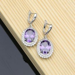 Dangle Earrings Natural Purple Stone Drop 925 Sterling Silver Fashion Jewellery Romantic Decoration For Women Wedding