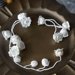 Backs Earrings Bride Handmade White Flower Ear Clip Hanging For Women Wedding Fashion Jewellery Accessories