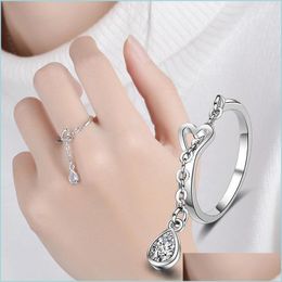 Cluster Rings Cluster Rings Sterling Sier Adjustable Heart Shaped Chain Pendant Ring Romantic Send Girlfriend Lovers Valentines Day Dhe9J