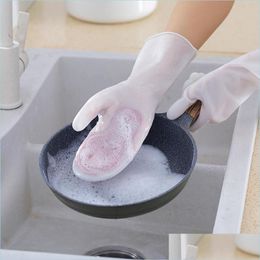 Cleaning Gloves Mtifunctional Magic Brush Housework Dishwashing Gloves Plastic Latex Waterproof Kitchen Cleaning Household Laundry W Dhju9