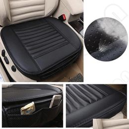 Seat Cushions High Quality 1Pcs Black Car Seat Without Backrest Pu Leather Bamboo Charcoal Cushion Mobiles Protective Nonslip Er Dro Dhmh5