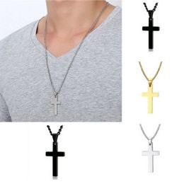 Cross Necklace for Men Gold Silver Black Color Stainless Steel Pendant Necklace Fashion Jewelry Party Gift