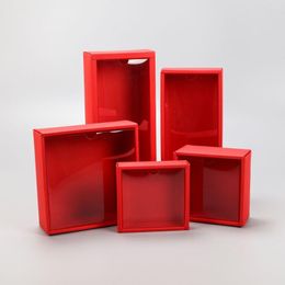 Gift Wrap 10Pcs Square Kraft Paper Box With Transparent PVC Window Black Cake Boxes Red Wedding Cookie Candy Packaging