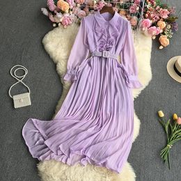 Casual Dresses Aibeautyer Spring Autumn Women Polo Collar With Belt Solid Color High Waist Dres Long Sleeve Medium Length Dress