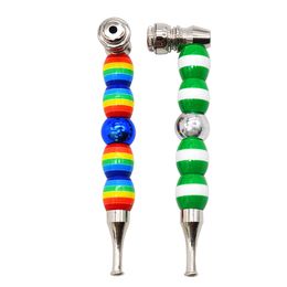 Rainbow colored beaded pipe with METAL cap Portable and easy to clean METAL PIP removable